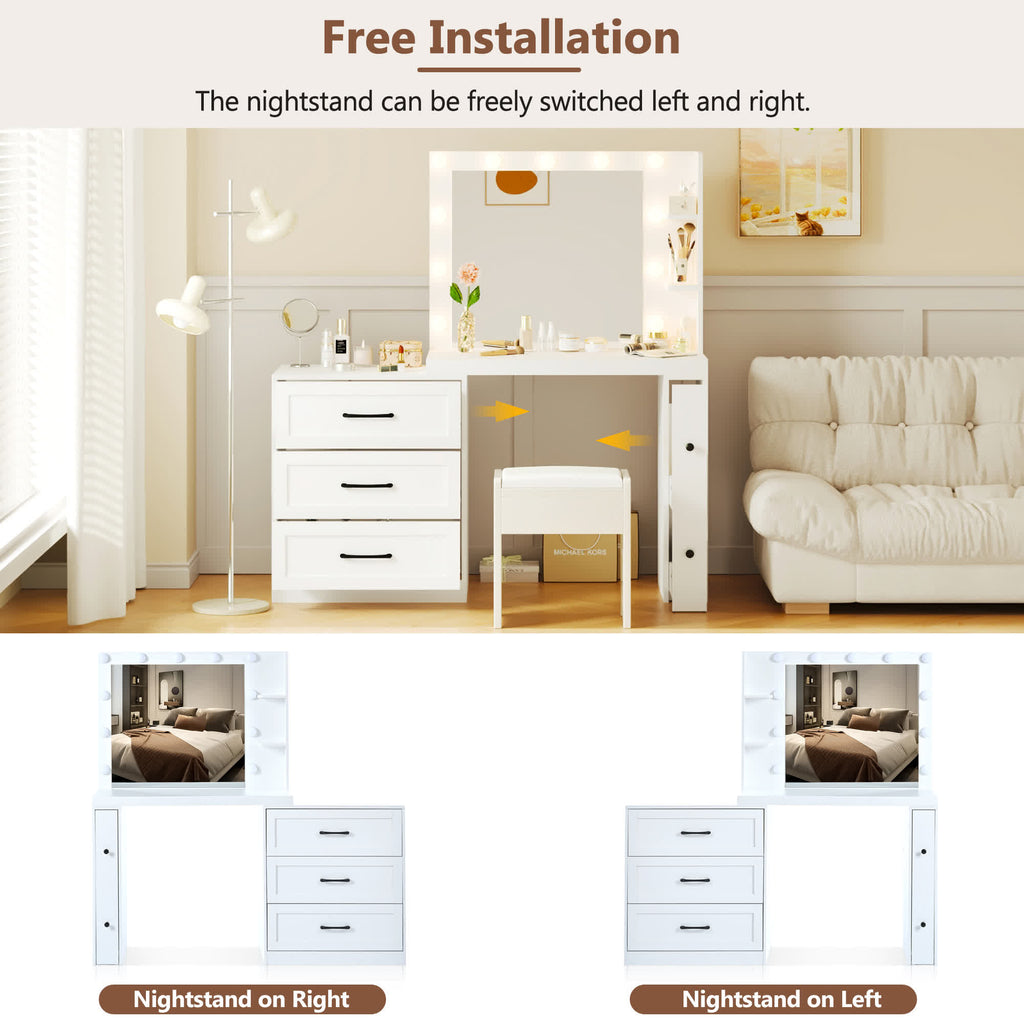 Vanity Desk with Freely Adjustable Side Cabinet