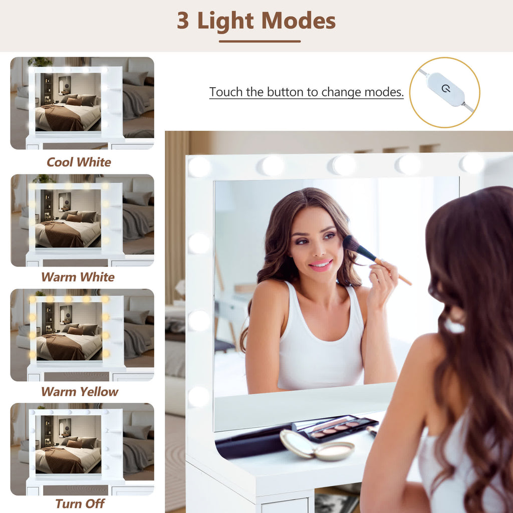 Vanity Desk with Freely Adjustable Side Cabinet