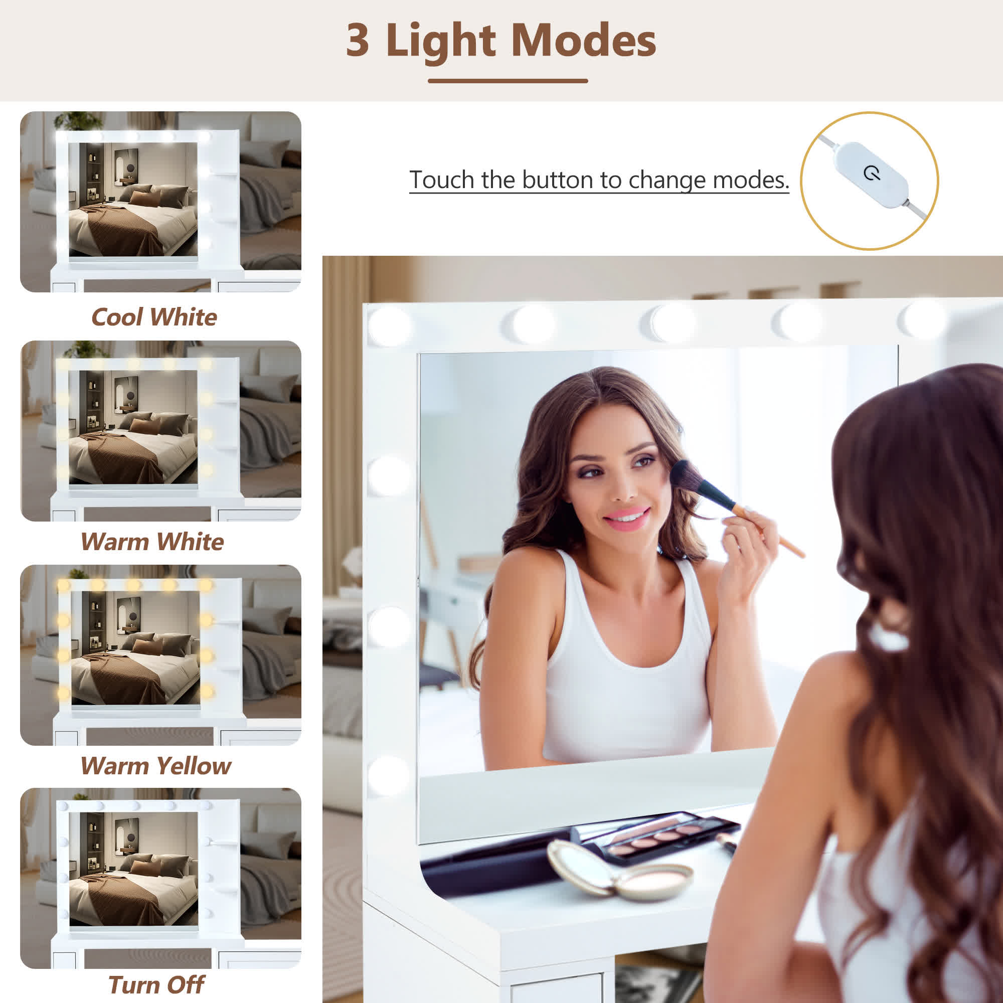 Vanity Desk with Freely Adjustable Side Cabinet