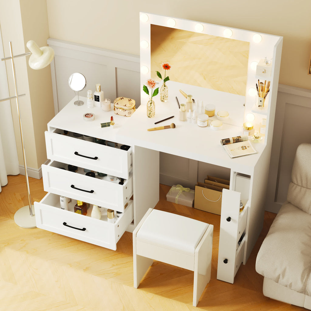 Vanity Desk with Freely Adjustable Side Cabinet
