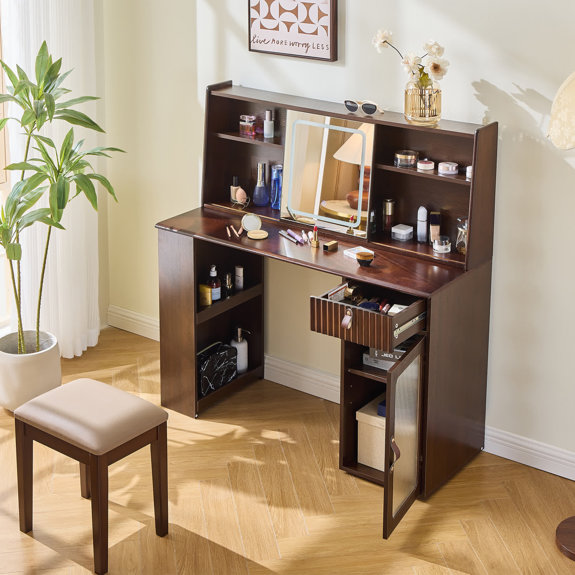 Elegant Wooden Makeup Vanity Desk Set - image 2
