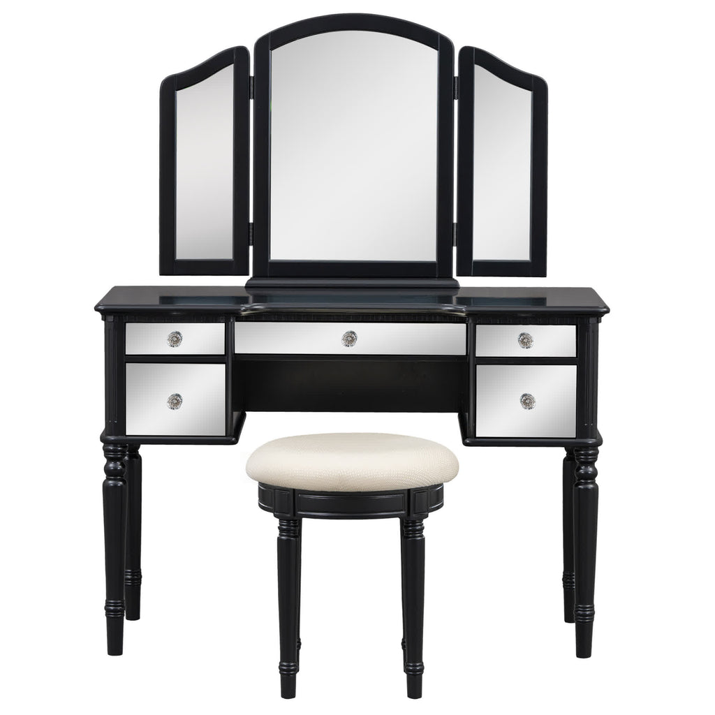 Tri-fold Mirror Vanity Desk Stool Set