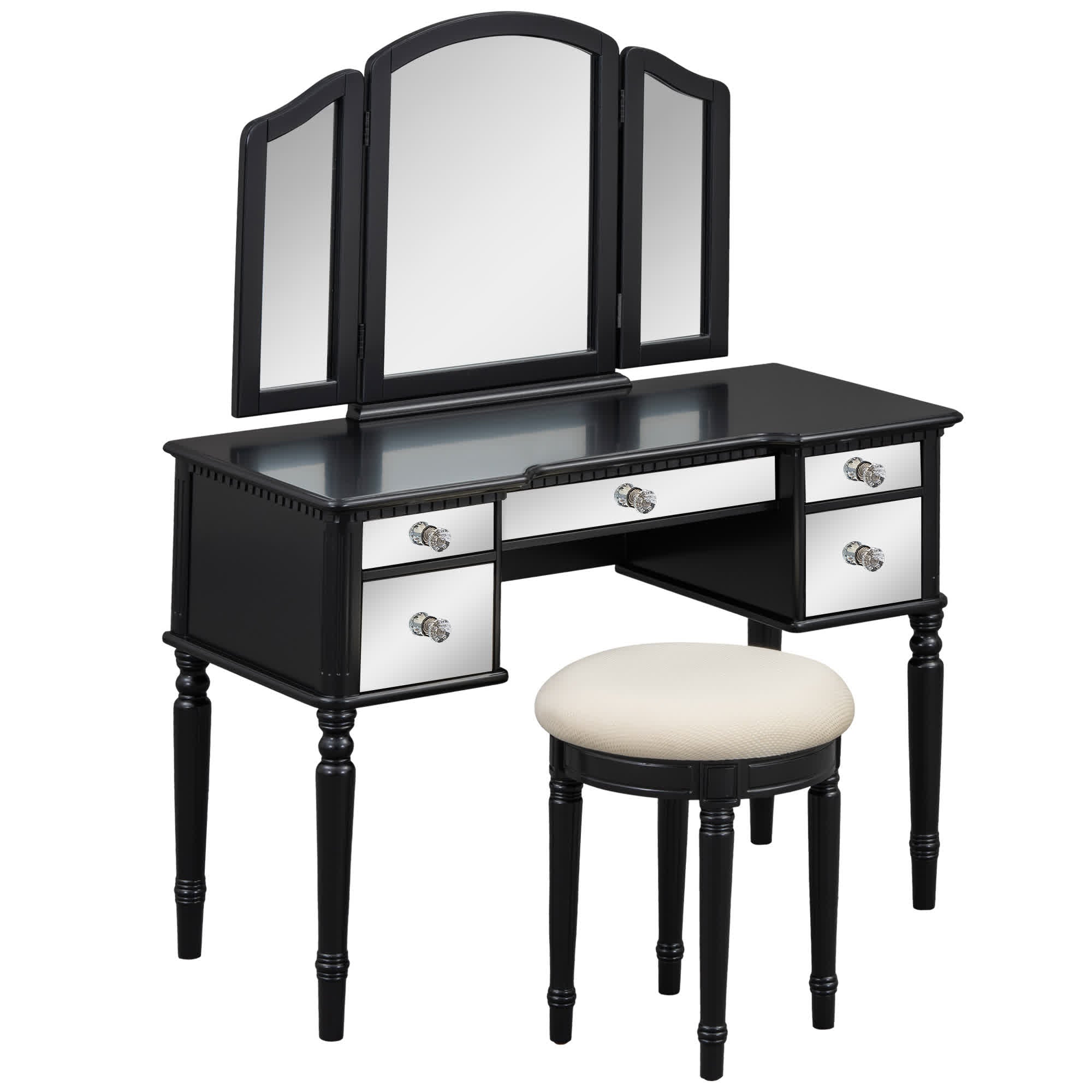 Tri-fold Mirror Vanity Desk Stool Set