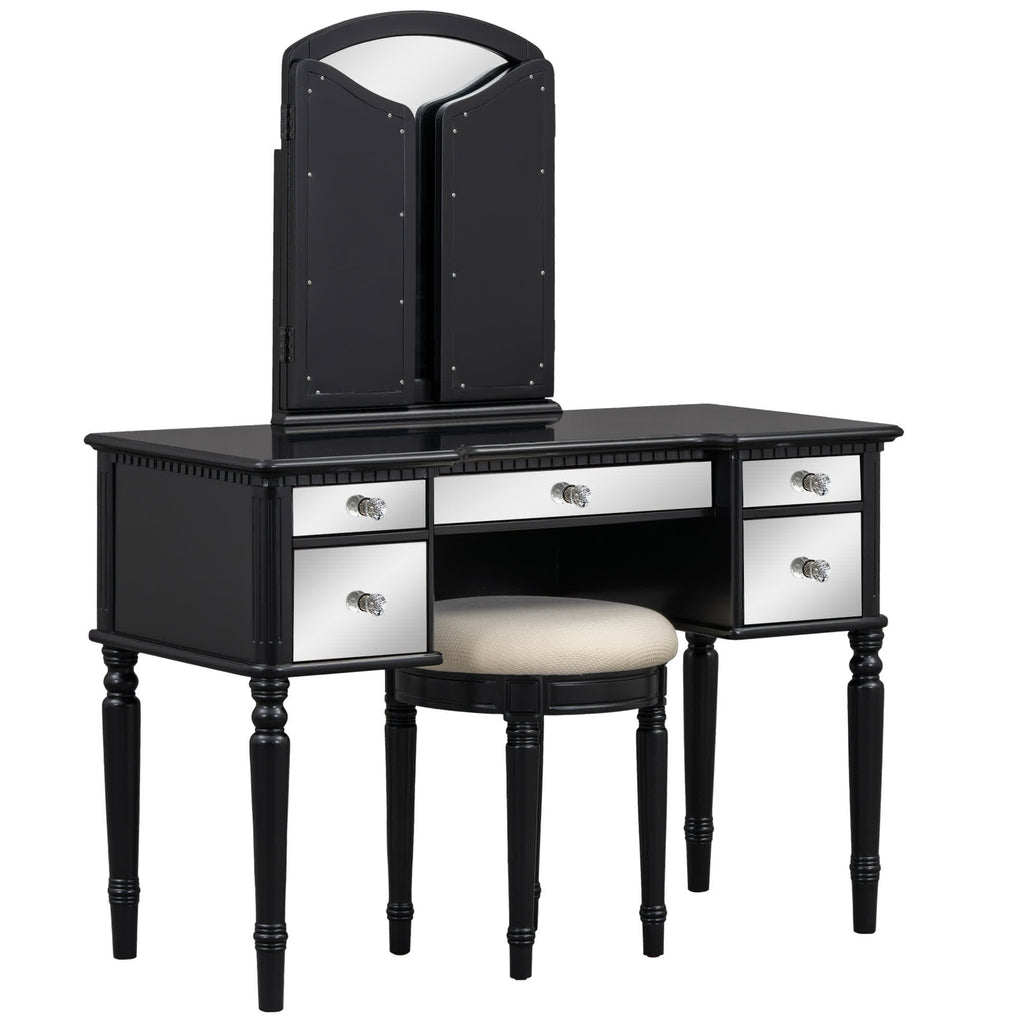 Tri-fold Mirror Vanity Desk Stool Set
