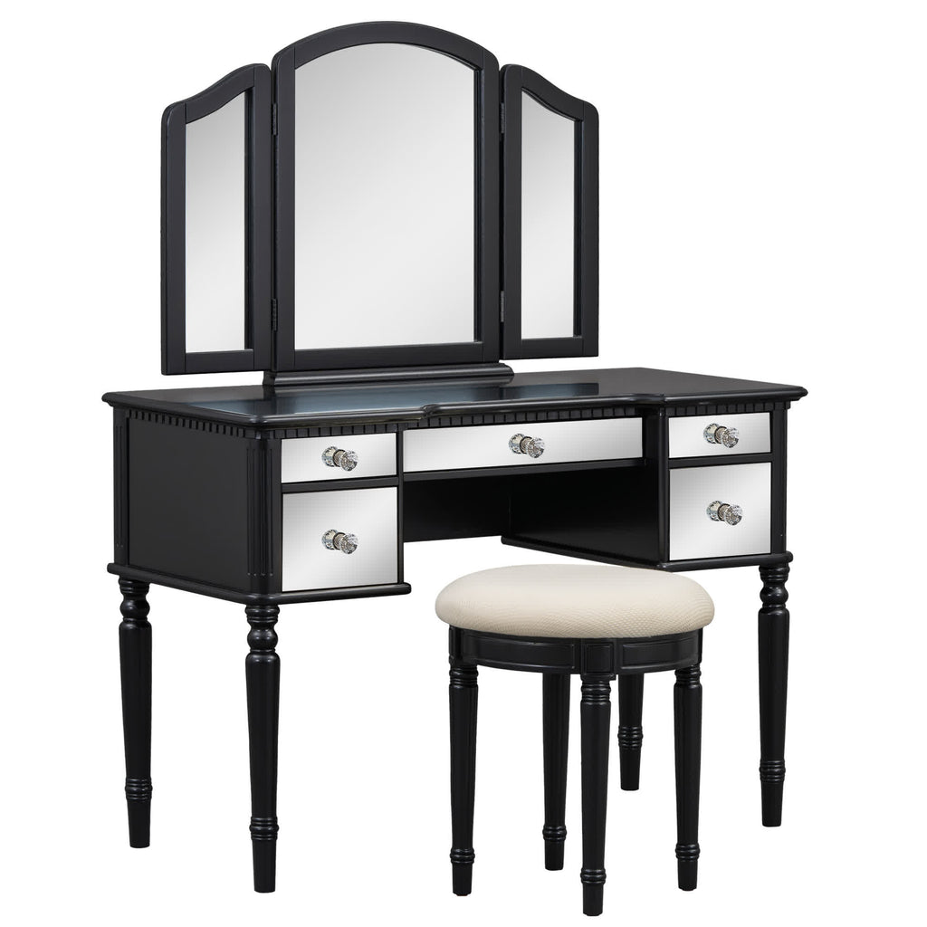 Tri-fold Mirror Vanity Desk Stool Set