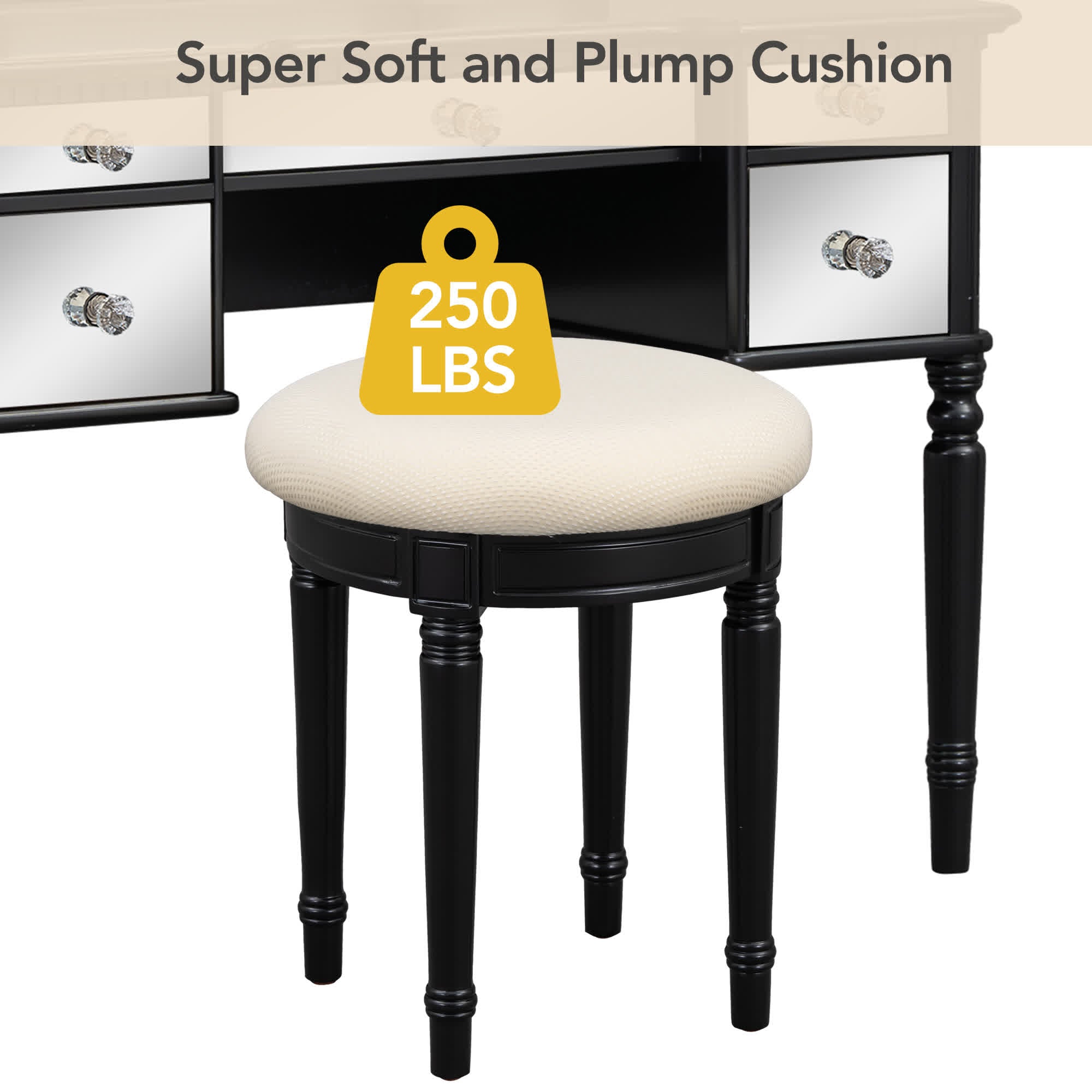 Tri-fold Mirror Vanity Desk Stool Set