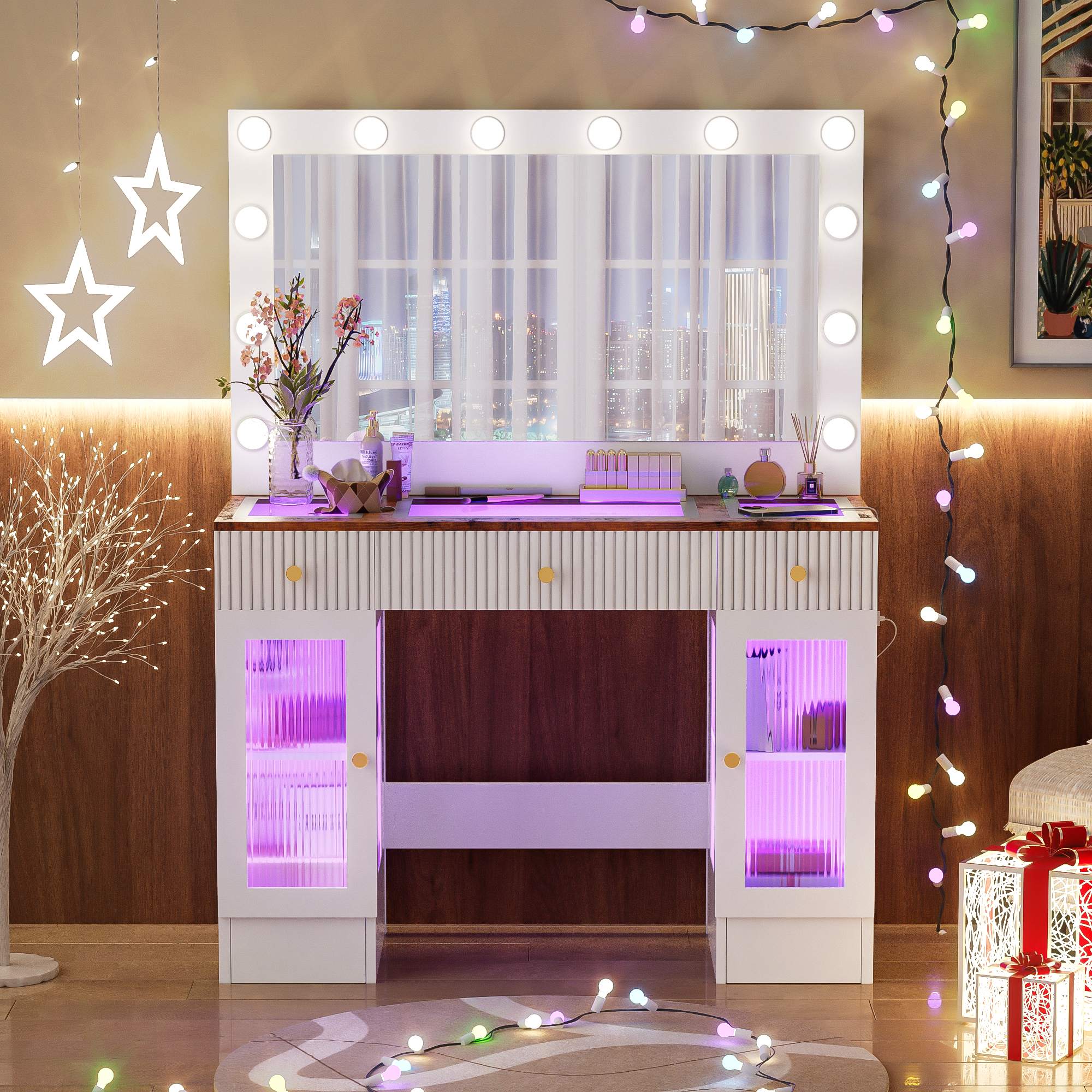 Modern Glass Top Makeup Vanity - image 2