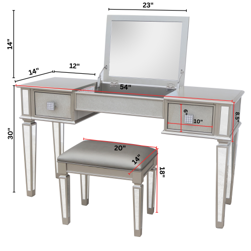 Flip Up Vanity Table Stool Set - image 9