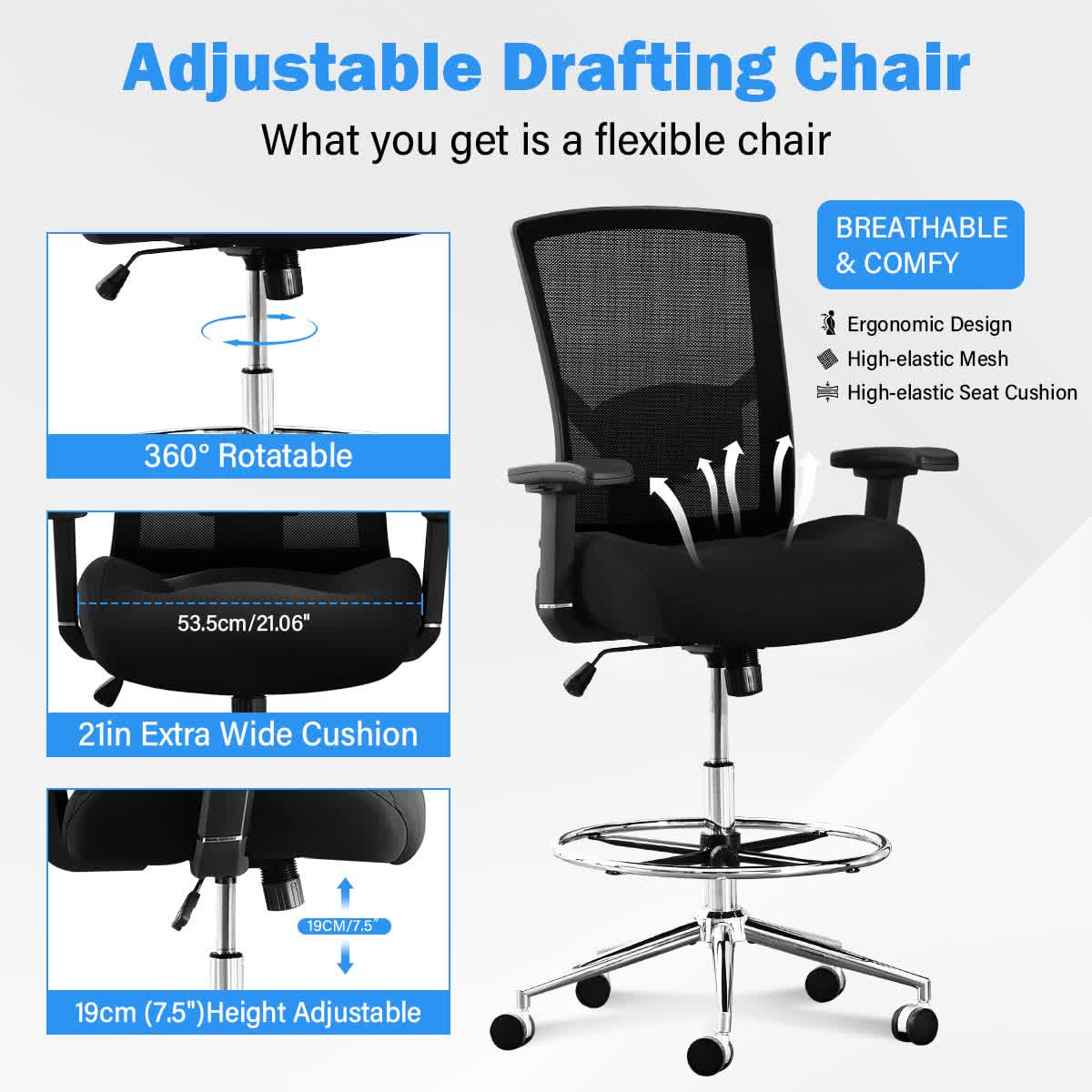 Ergonomic Heavy Duty Tall Office Drafting Chair