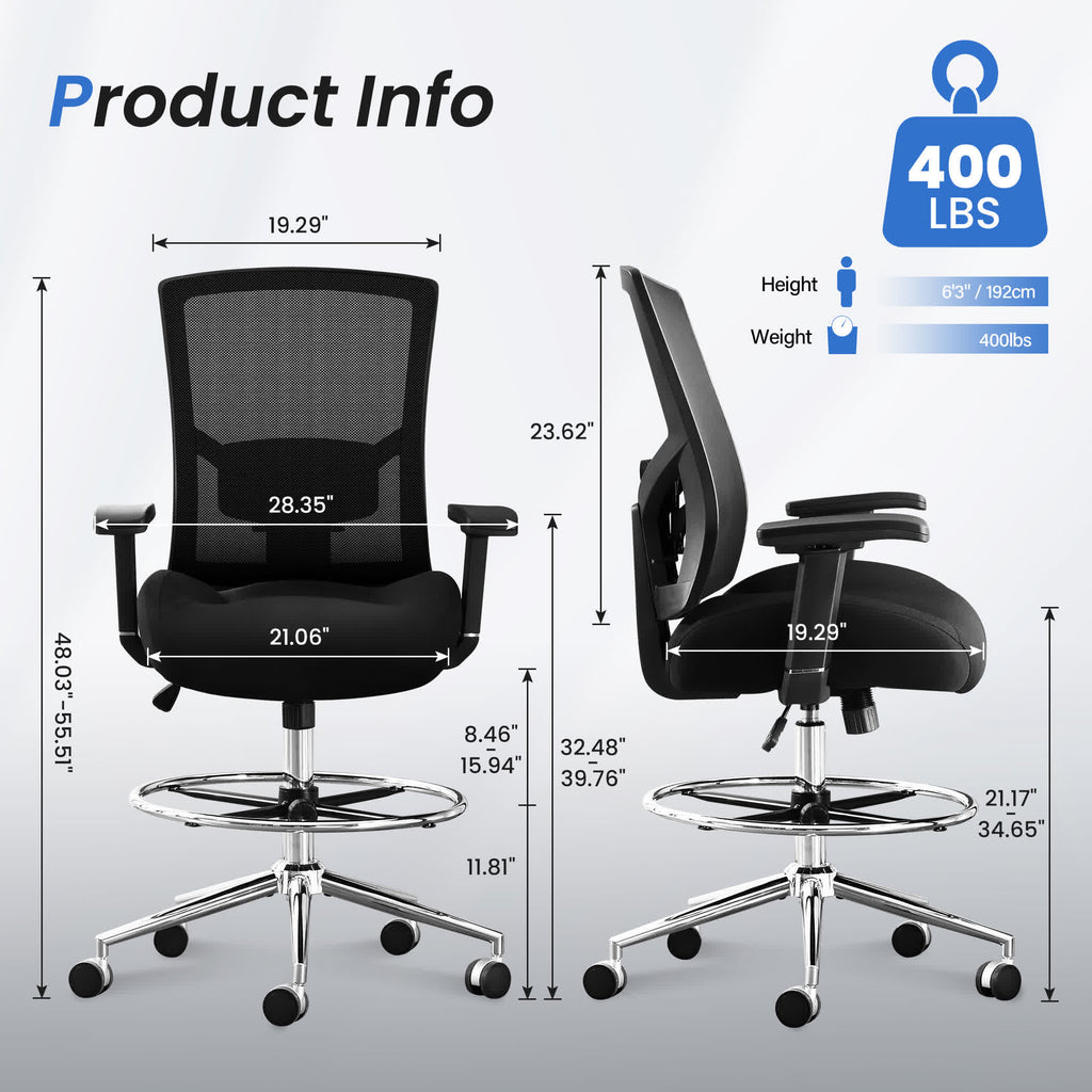 Ergonomic Heavy Duty Tall Office Drafting Chair - image 9