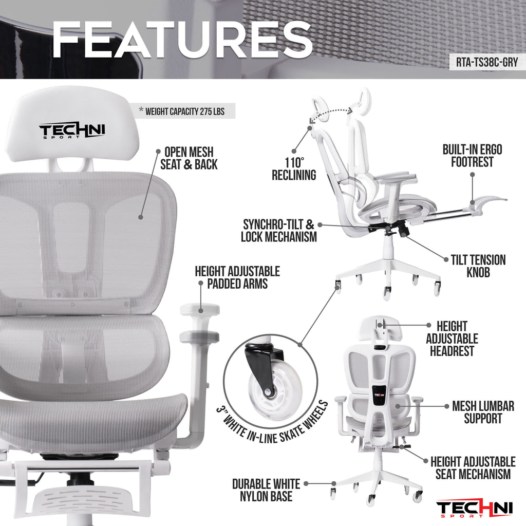 Ergonomic White Mesh Gaming Chair