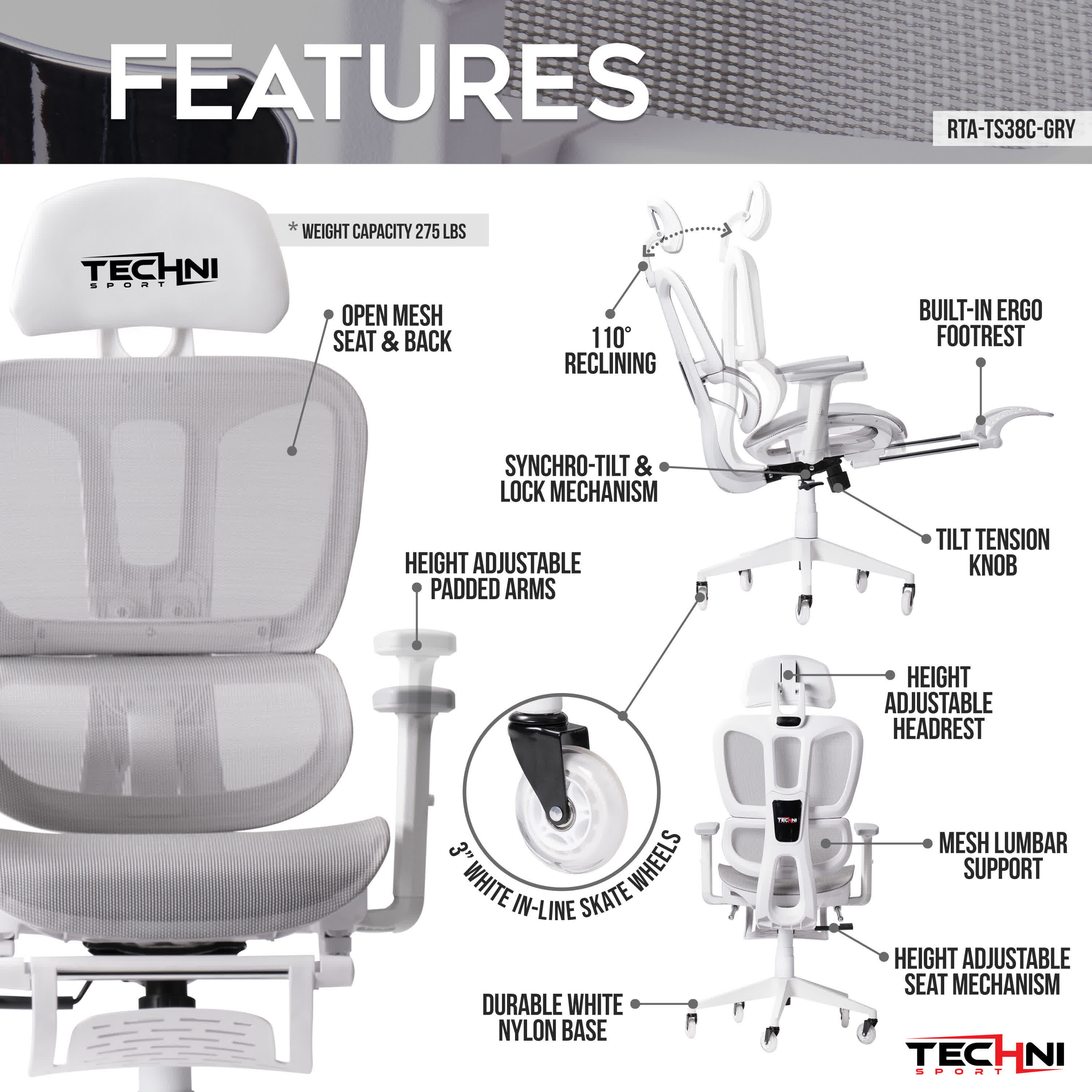 Ergonomic White Mesh Gaming Chair