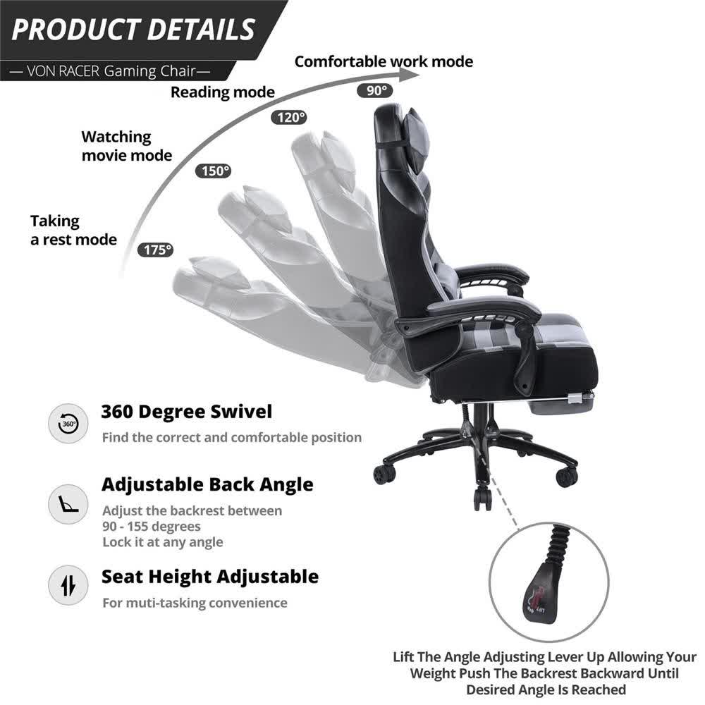 Height Adjustable Swivel Ergonomic Office Game Chair