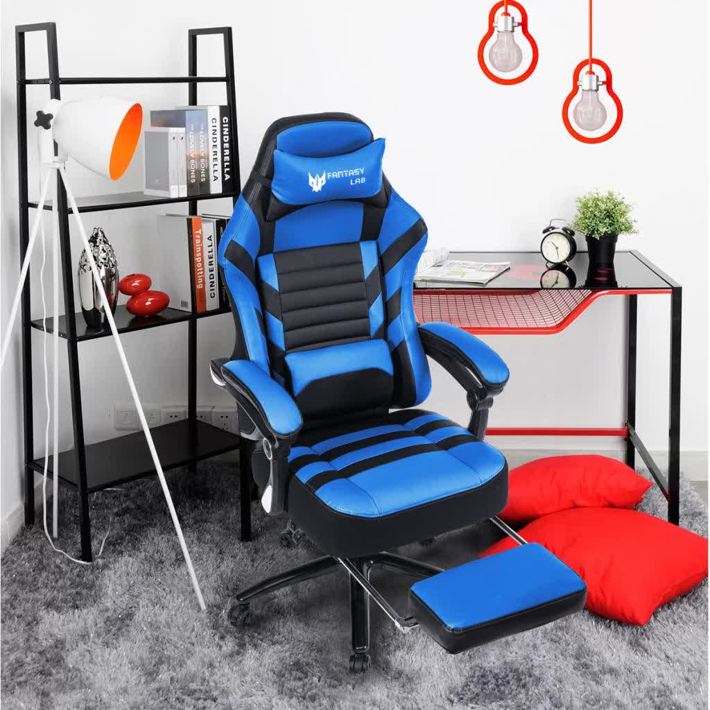 Height Adjustable Swivel Ergonomic Office Game Chair - Blue - 27.20"L x26.40"W x 53.50"H - image 12