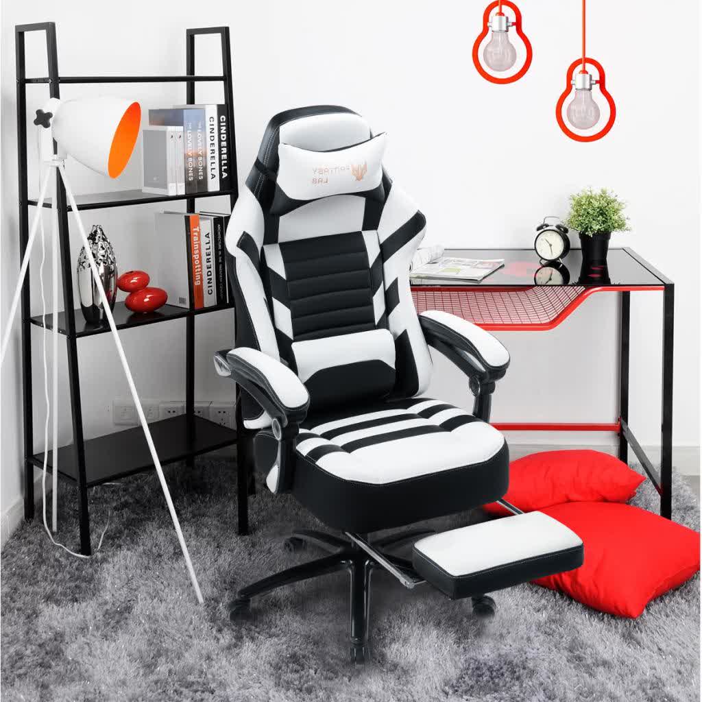 Height Adjustable Swivel Ergonomic Office Game Chair - White - 27.20"L x26.40"W x 53.50"H - image 17