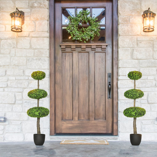 Artificial Boxwood Topiary Trees Decor - Green - 12.25"L x 12.25"W x 43.25"H - image 0