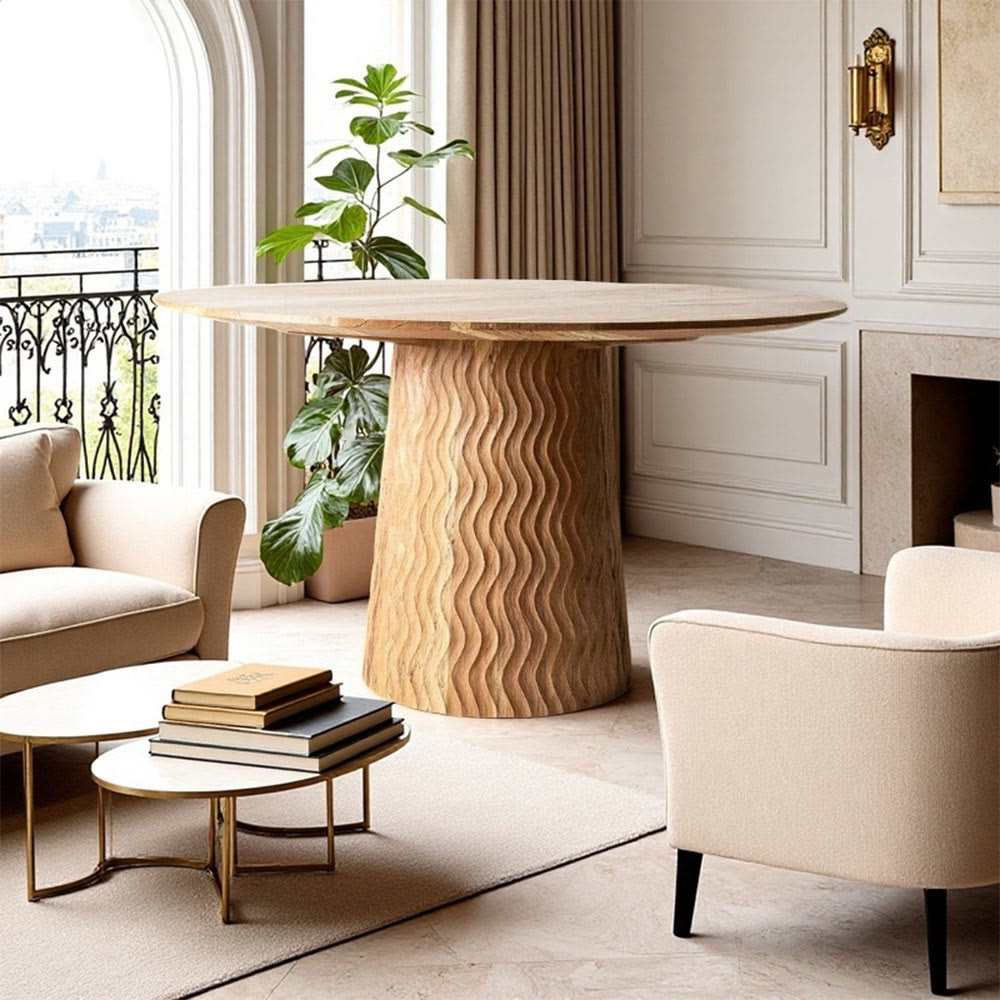 Natural Wood Solid Wood Round Dining Table - image 3