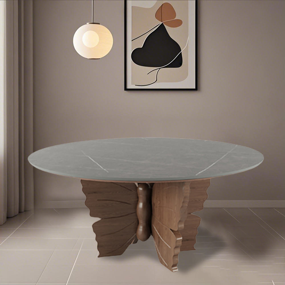 Walnut Butterfly-shaped Base Solid Wood Dining Table - W43.31" x D43.31" x H29.53" - image 0