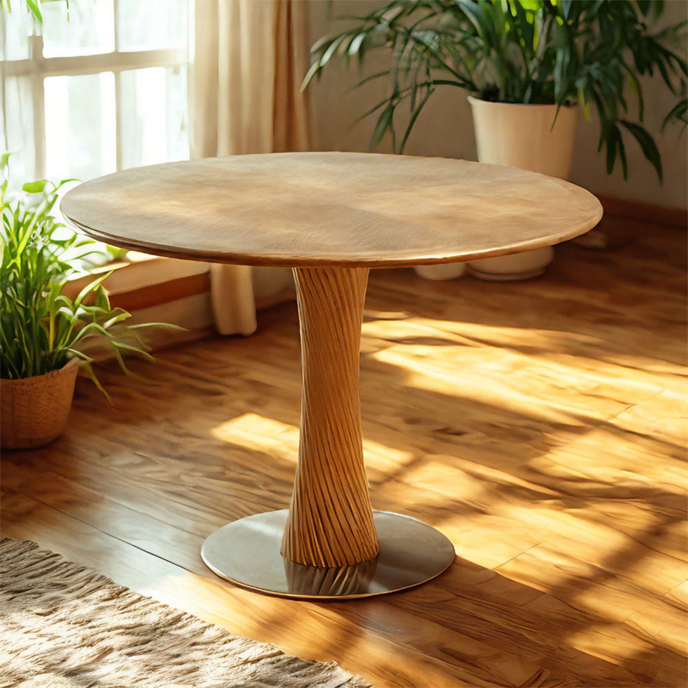 Spiral-pattern Solid Wood Base Dining Table
