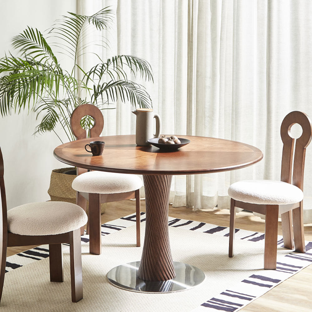 Spiral-pattern Solid Wood Base Dining Table