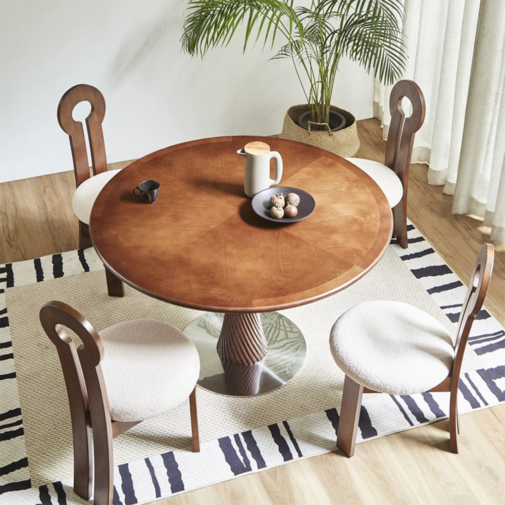 Spiral-pattern Solid Wood Base Dining Table
