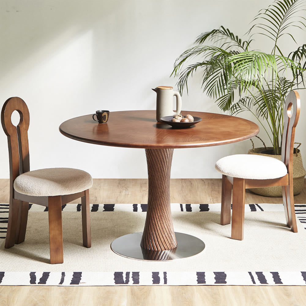 Spiral-pattern Solid Wood Base Dining Table