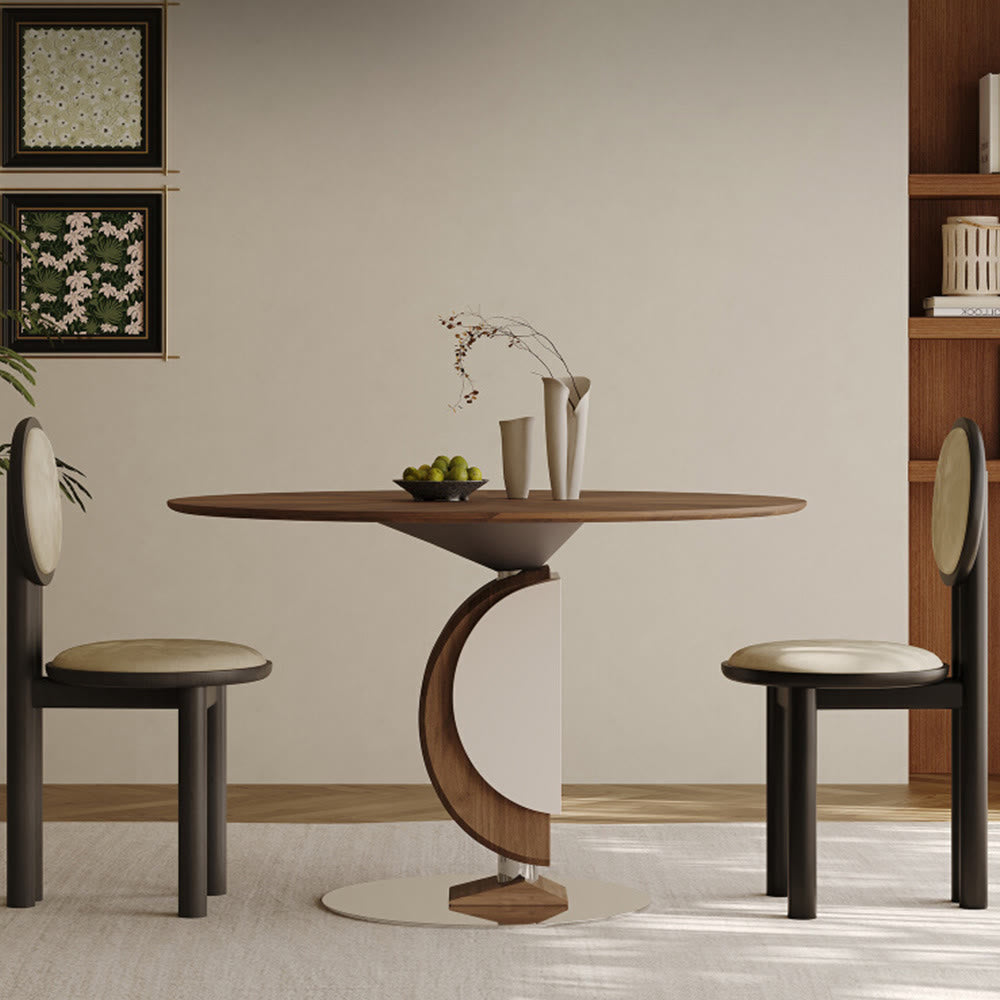 Walnut Half-moon Base Dining Table - W43.31" x D43.31" x H29.53" - image 0
