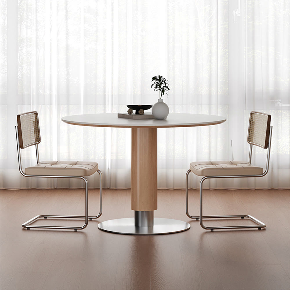 Rustic Solid Wood Style Sintered Stone Tabletop Dining Table