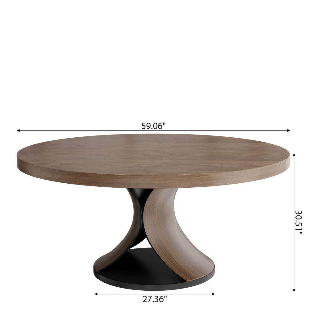 Solid Wood Round Mid-century Walnut Kitchen Room Dining Table - image 8