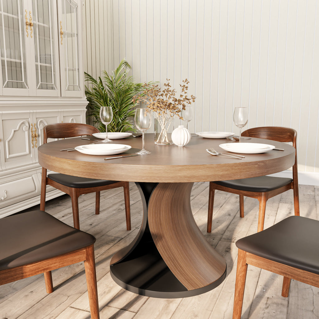 Solid Wood Round Mid-century Walnut Kitchen Room Dining Table - image 9