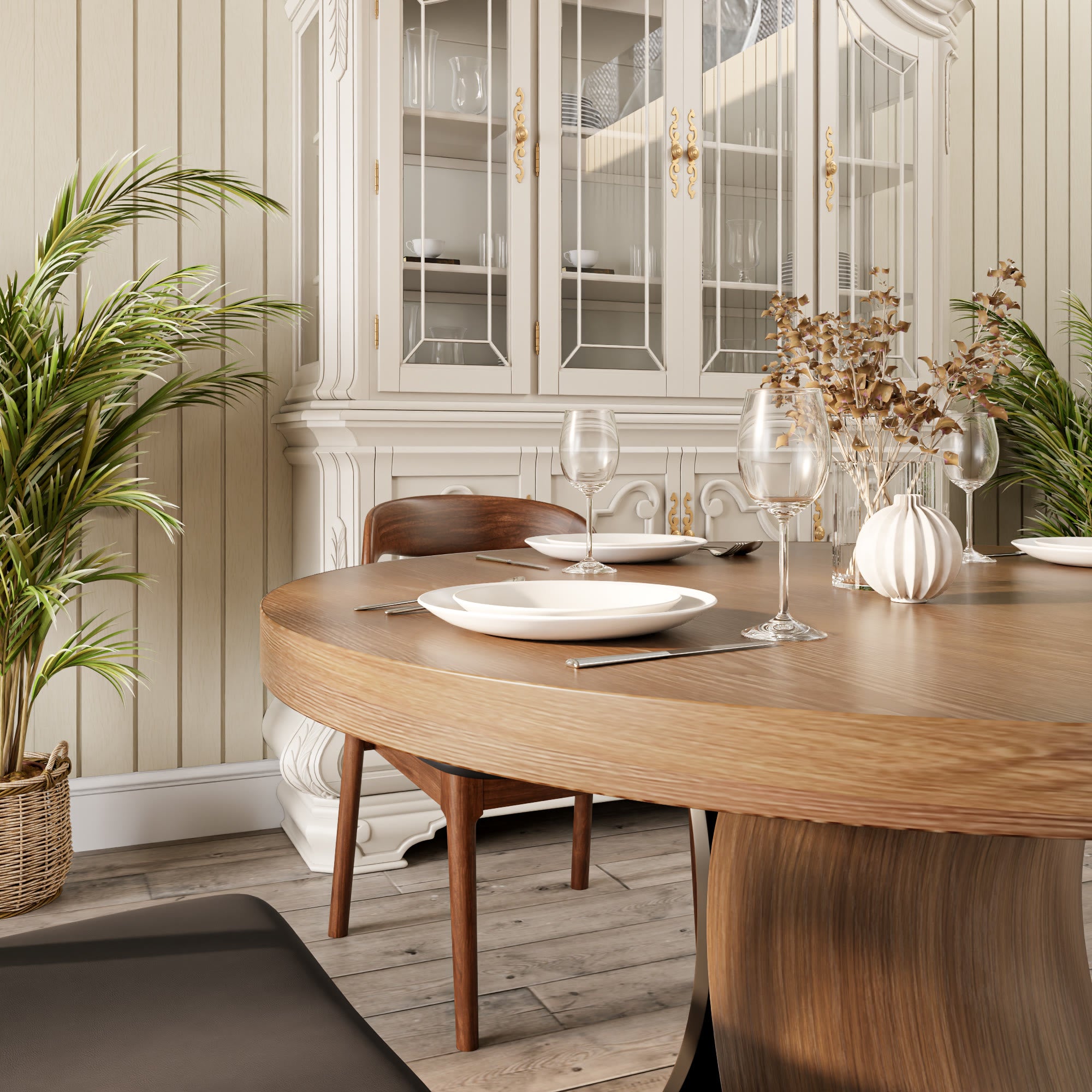 Solid Wood Round Mid-century Walnut Kitchen Room Dining Table - image 10