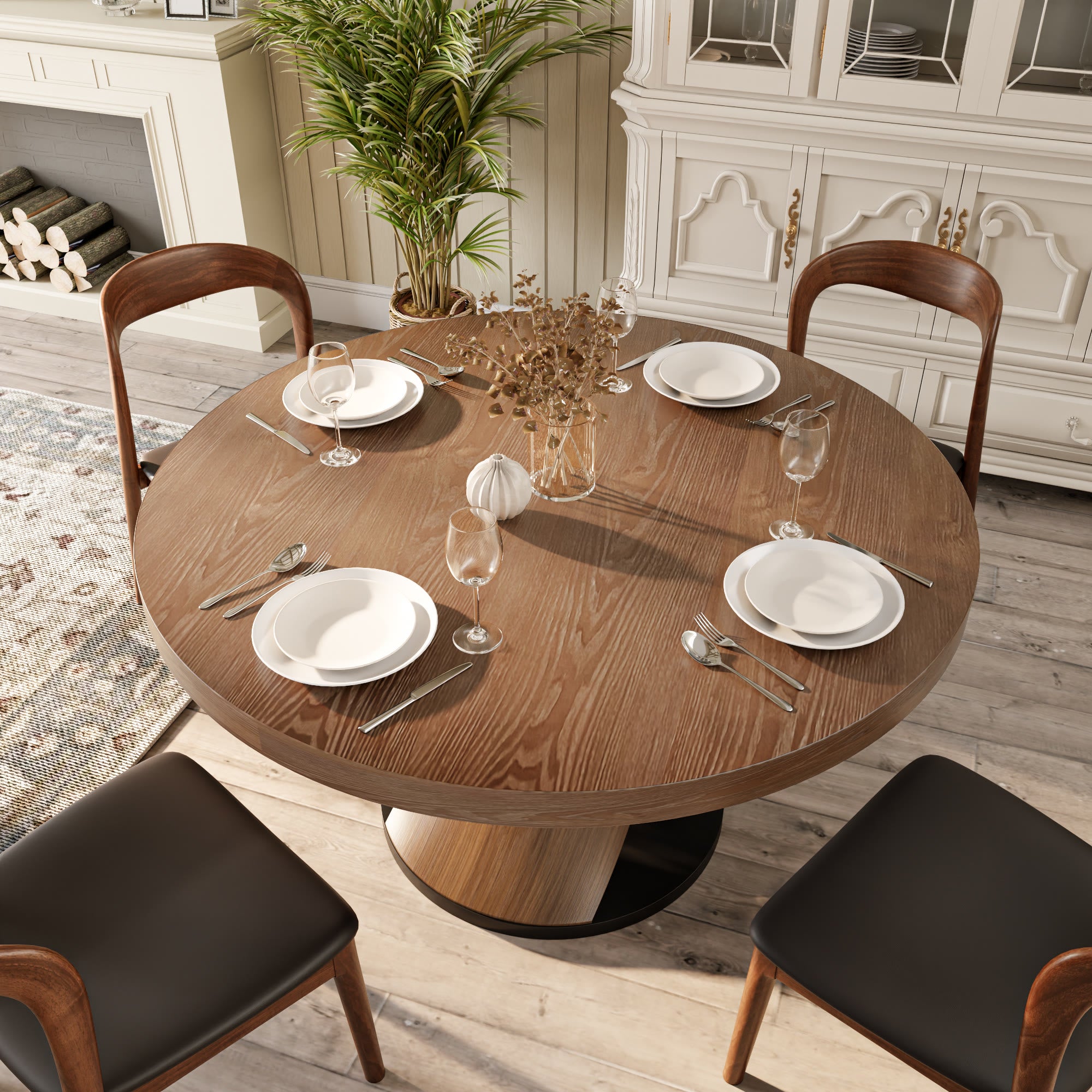 Solid Wood Round Mid-century Walnut Kitchen Room Dining Table - image 12