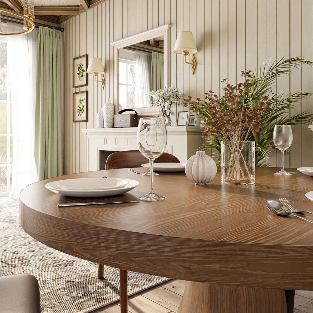 Solid Wood Round Mid-century Walnut Kitchen Room Dining Table - image 14