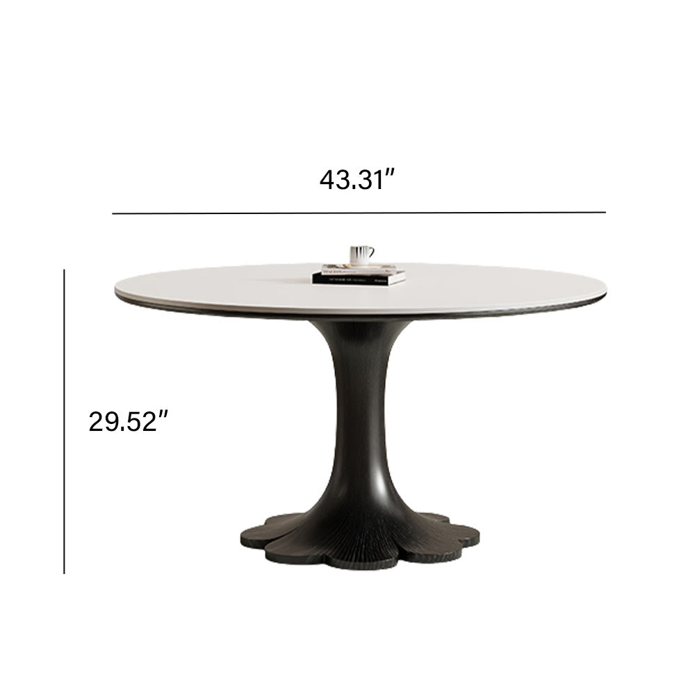 Mid-century Black Solid Wood Flower-shaped Base Dining Table