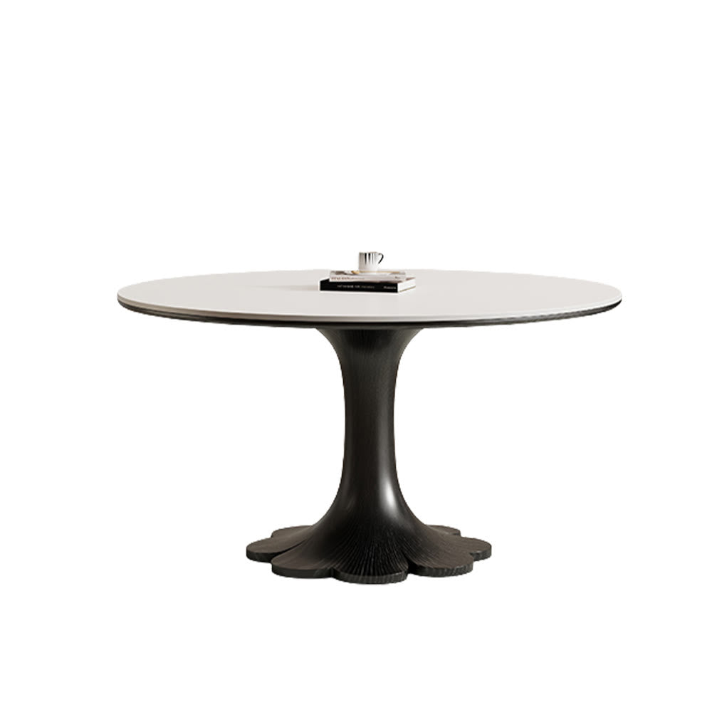 Mid-century Black Solid Wood Flower-shaped Base Dining Table