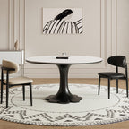 Mid-century Black Solid Wood Flower-shaped Base Dining Table - image 3
