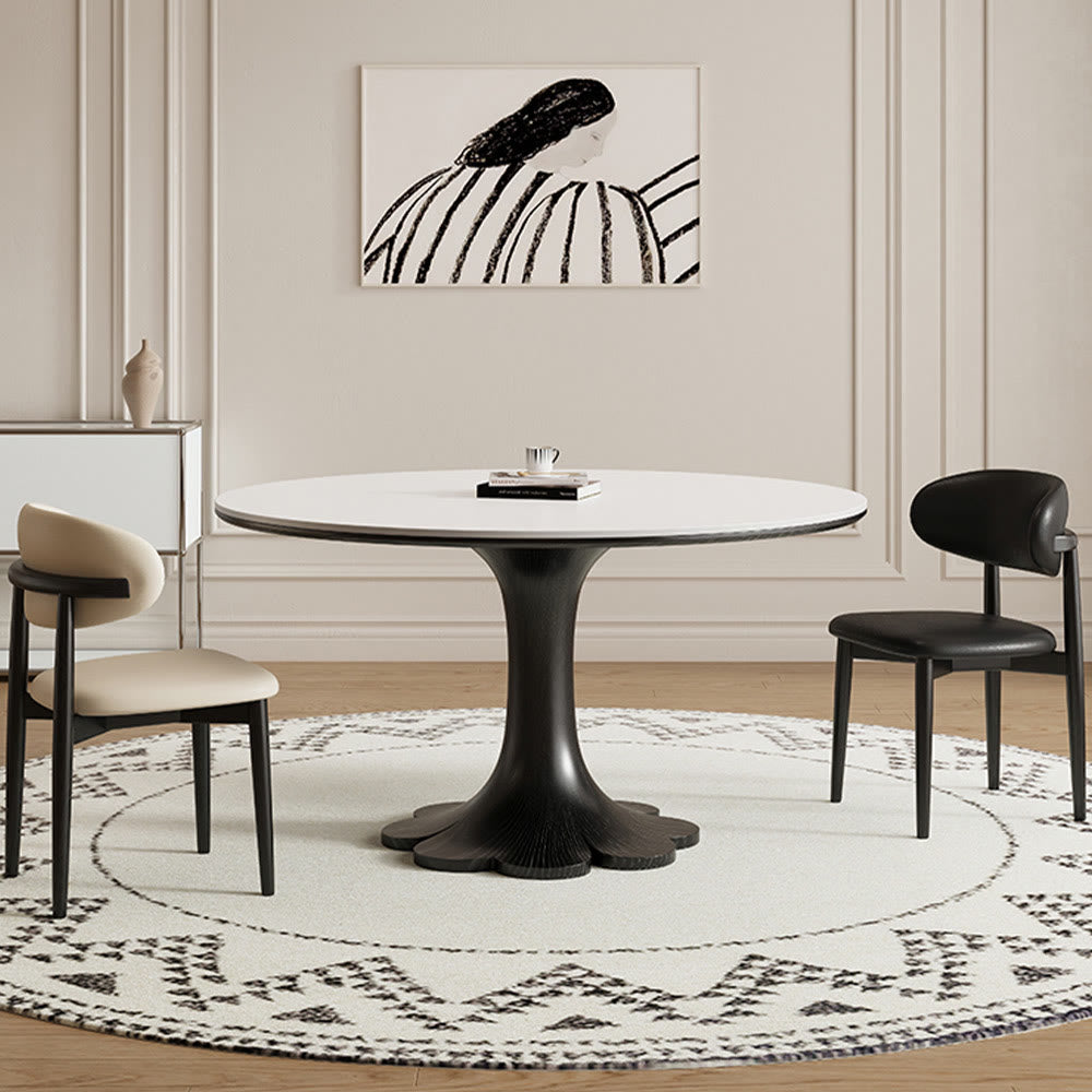 Mid-century Black Solid Wood Flower-shaped Base Dining Table