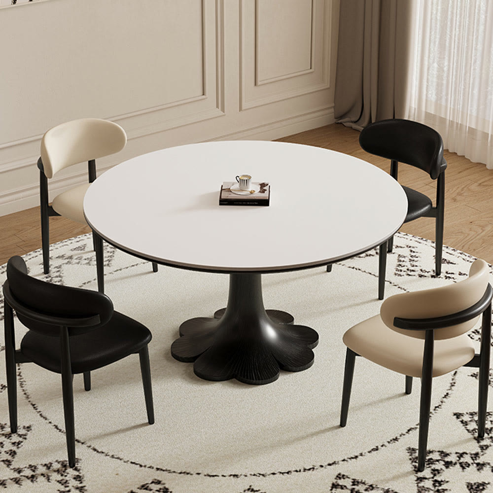 Mid-century Black Solid Wood Flower-shaped Base Dining Table
