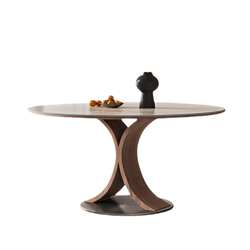 Limestone Slab Dining Table With Solid Wood Base