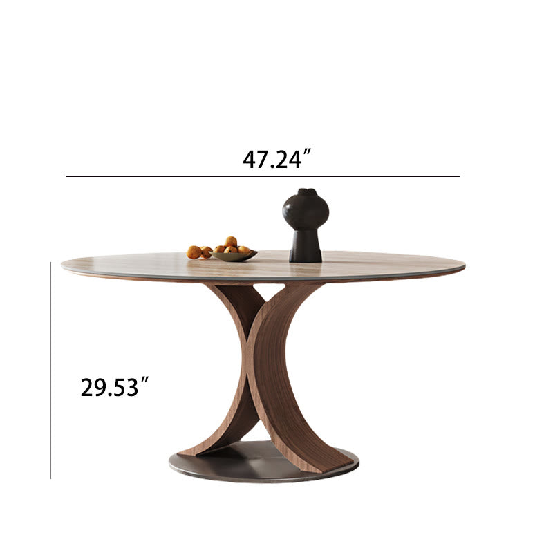 Limestone Slab Dining Table With Solid Wood Base - image 9