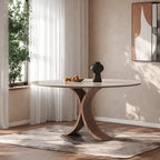 Limestone Slab Dining Table With Solid Wood Base - W53.15" x D53.15" x H29.53" - image 0