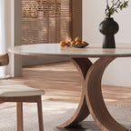 Limestone Slab Dining Table With Solid Wood Base - image 5