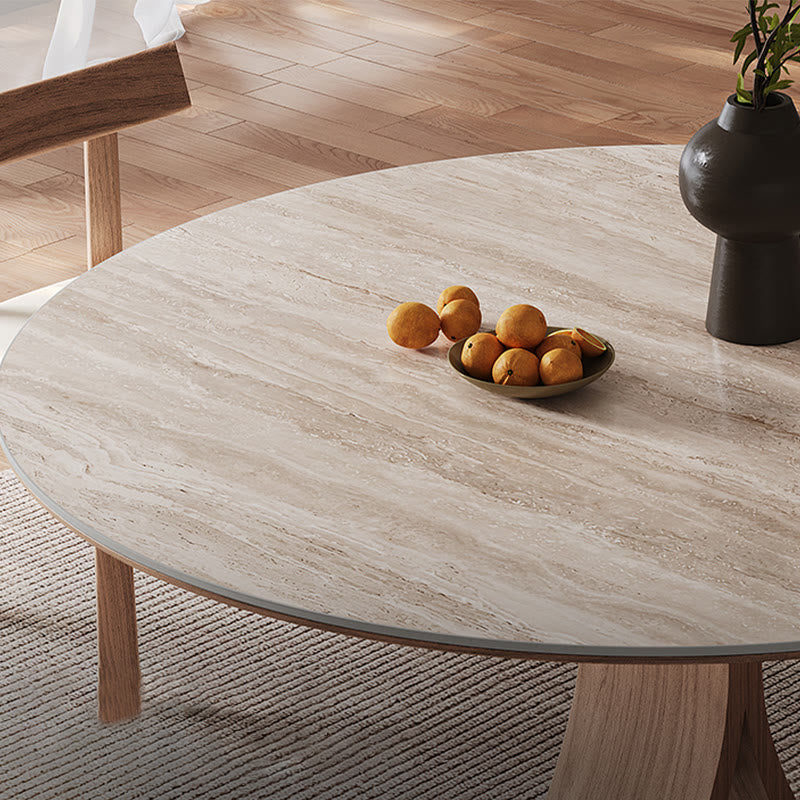 Limestone Slab Dining Table With Solid Wood Base - image 7
