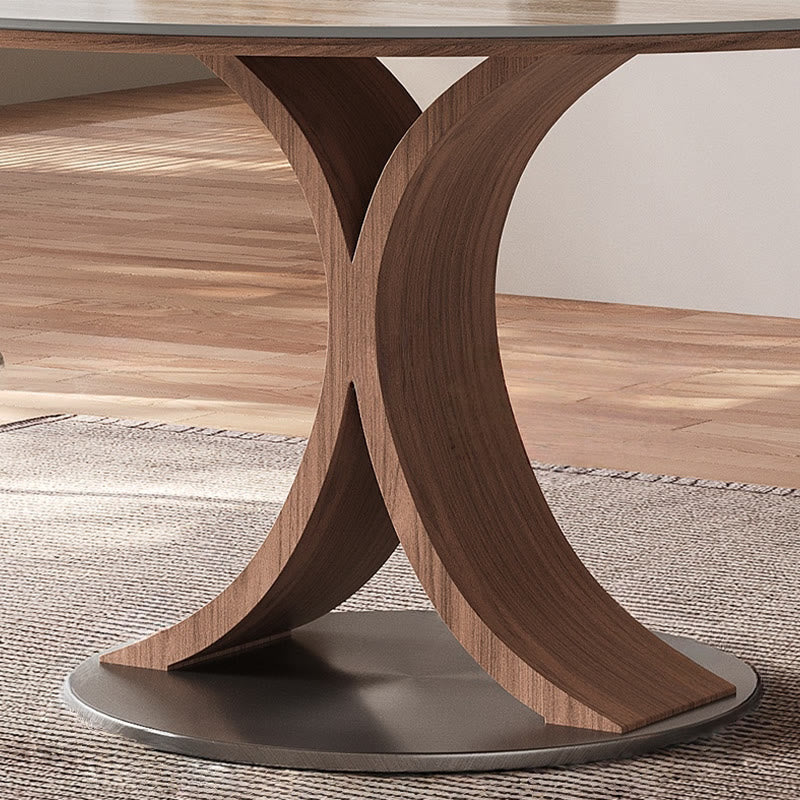 Limestone Slab Dining Table With Solid Wood Base - image 6
