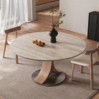 Limestone Slab Dining Table With Solid Wood Base - image 3