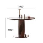 Round Dining Table With Line-decorated Solid Wood Base - image 10