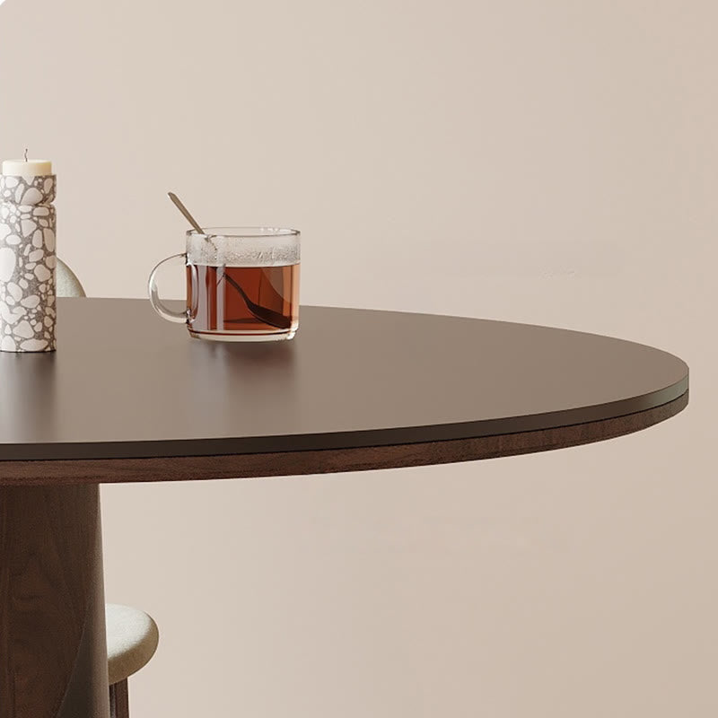 Round Dining Table With Line-decorated Solid Wood Base