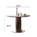 Round Dining Table With Line-decorated Solid Wood Base - image 11