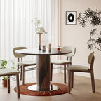Round Dining Table With Line-decorated Solid Wood Base - image 6