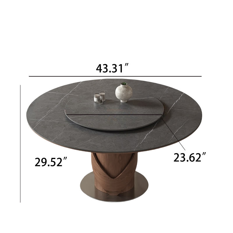 V-shaped Curve Solid Wood Base Dining Table With Lazy Susan